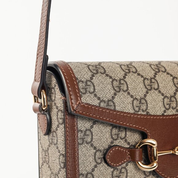 Gucci "Gucci Horsebit 1955" Beige & Dark Brown GG Supreme Mini Bag - Picture 7 of 13